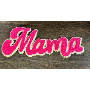 Mama Chenille Iron on Patch- Pink/Gold
